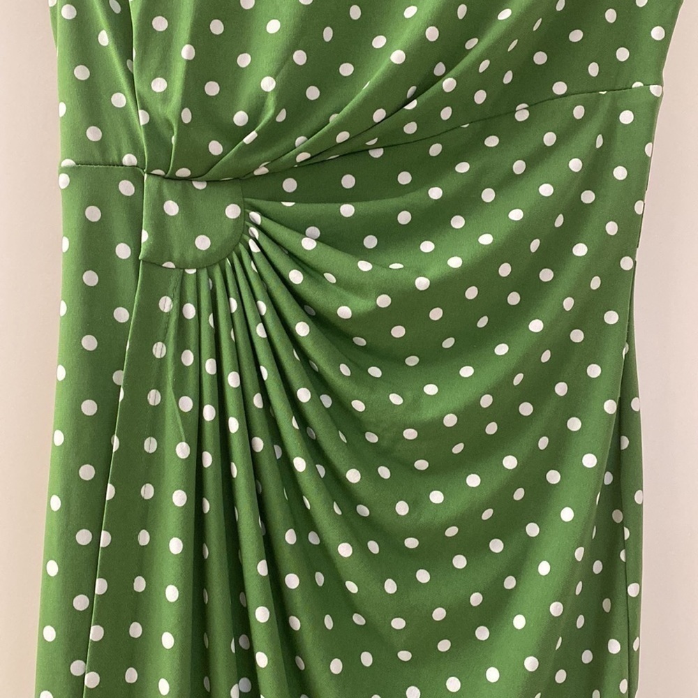 Faux Wrap Dress Women’s 6 Kelly Green/White polka dot Ruched stretchy Career - Picture 3 of 7